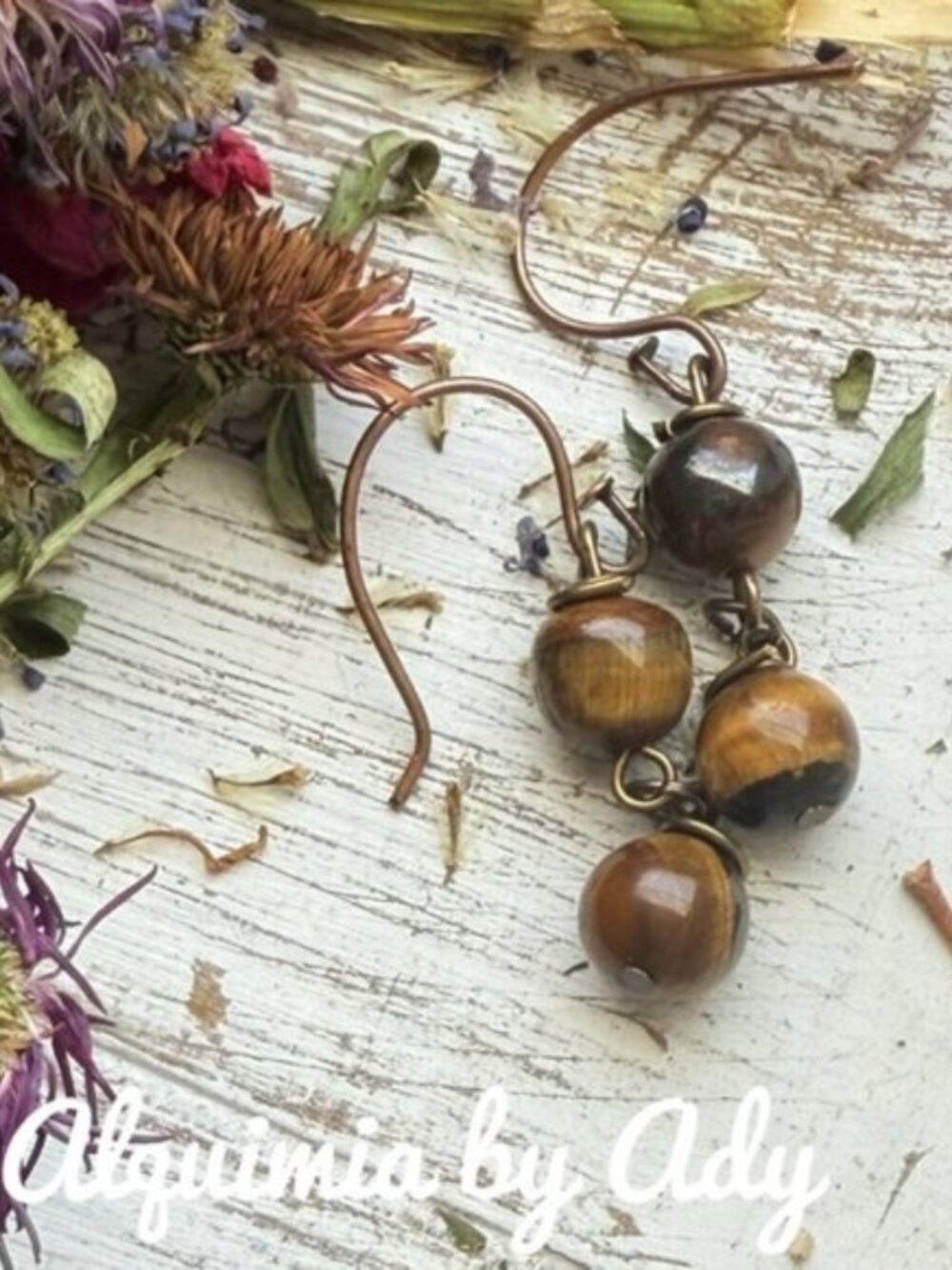 Fall Tiger Eye Bead Drop Earrings in Brown and Gold